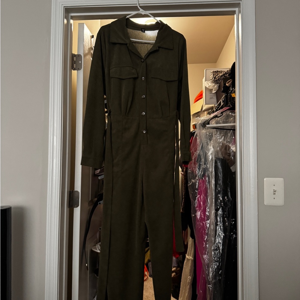 Olive Green Button-Front Utility Jumpsuit - only worn twice